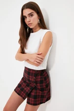 Trendyol Red Double Breasted Checked Mini Woven Skirt