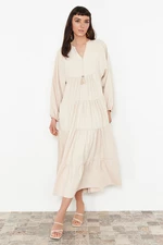 Trendyol Beige Tassel Tie Detailed Woven Dress