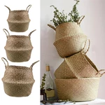 Garden Flower Pot Seagrass Belly Basket Storage Plant Pot Foldable Seeding Nursery Decoration Bag