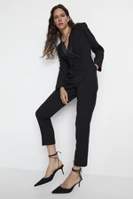 Trendyol Limited Edition Long Black Satin Collar Detailed Woven Jumpsuit