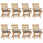 Garden Chairs with Gray Cushions 8 pcs Solid Teak Wood