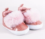 Kojenecké boty/capáčky lakýrky Girl s kožešinou YO ! - růžový brokát, vel. 56-68 (0-6 m)