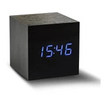 Čierny budík s modrým LED displejom Gingko Cube Click Clock