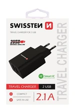 SWISSTEN SÍŤOVÝ ADAPTÉR SMART IC 2x USB 2,1A POWER, ČERNÁ