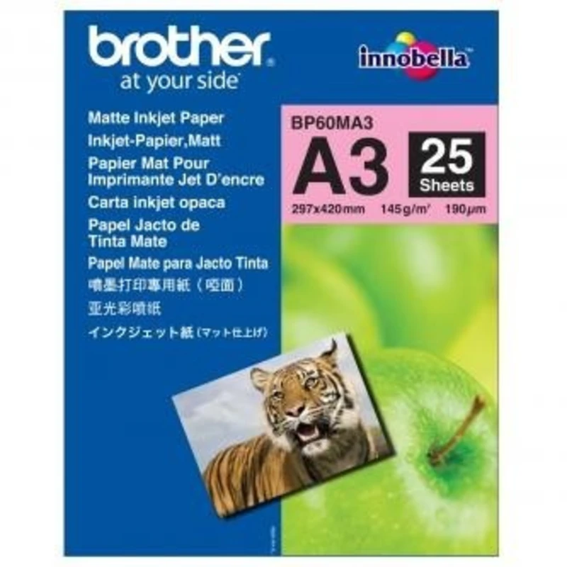Brother BP60MA3 Photo Matt Paper, foto papír, matný, bílý, A3, 145 g/m2, 25 ks, BP60MA3, inkoustový Brother BP60MA3 Photo Matt Paper, foto papír, matný, bílý, A3, 145 g/m2, 25 ks, BP60MA3, inkoustový