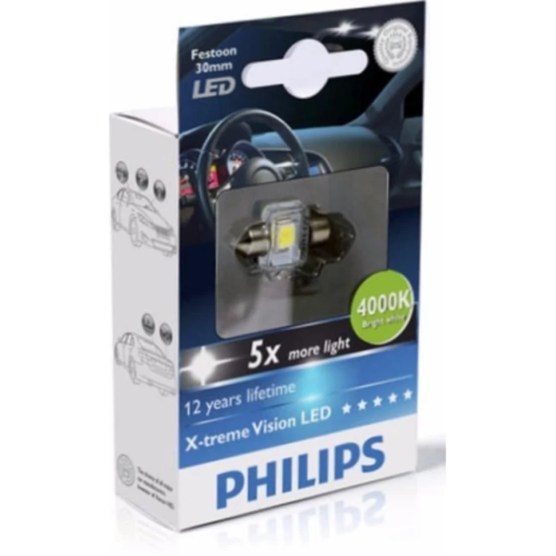 LED Autožárovka Philips X-tremeVision 129404000KX1 C5W SV8,5 12V 1W sufit 14x30
