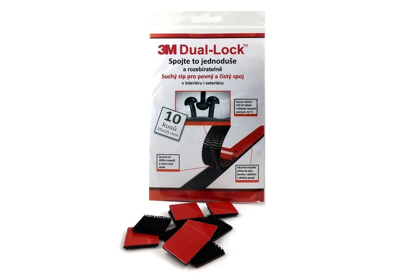 3M Dual-Lock, černý, balení = 10 čtverečků 25 x 25 mm