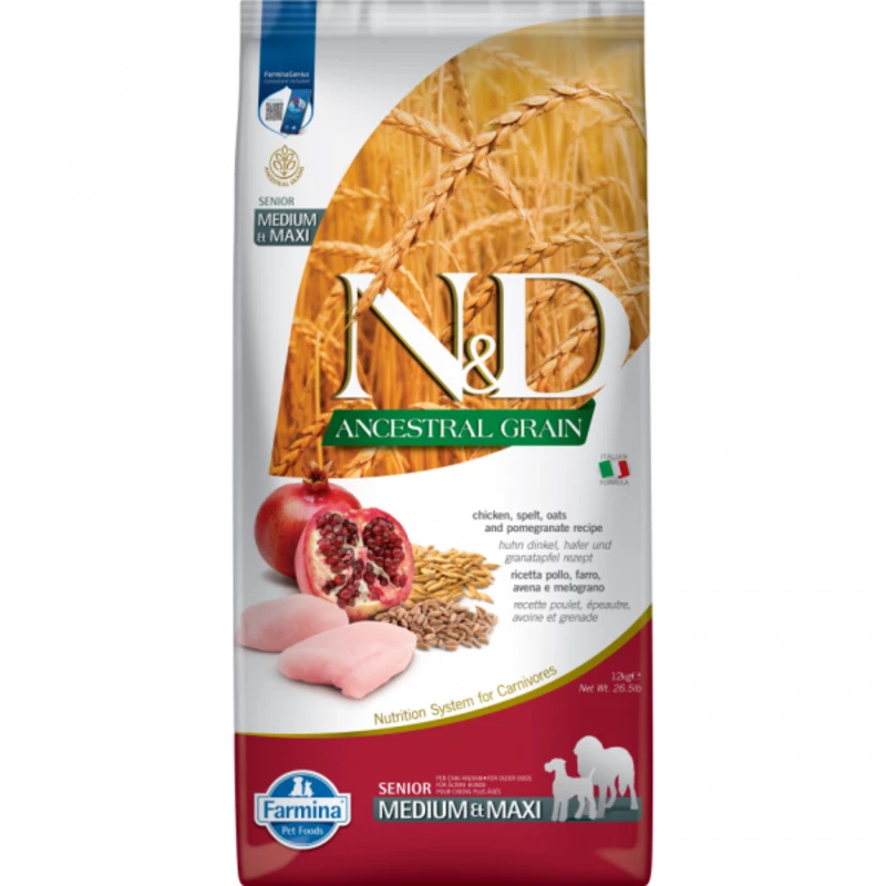 N&D Ancestral Grain Dog Senior Medium/Maxi Chicken&Pomegrate 12kg