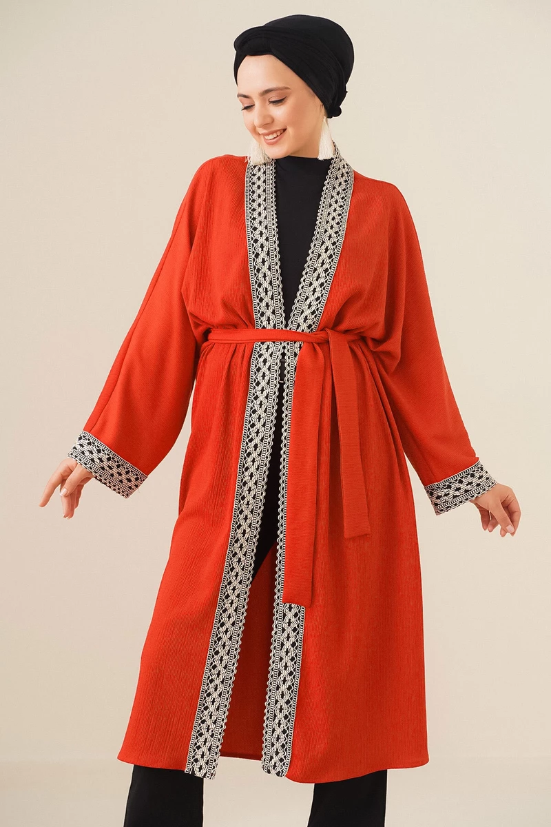 Bigdart 5865 Knitted Long Kimono With Embroidery - Tile