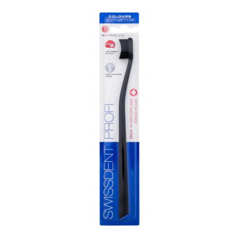 Swissdent Profi Colours Soft Medium 1 ks zubní kartáček unisex Black&Black Swissdent Profi Colours Soft Medium 1 ks zubní kartáček unisex Black&Black