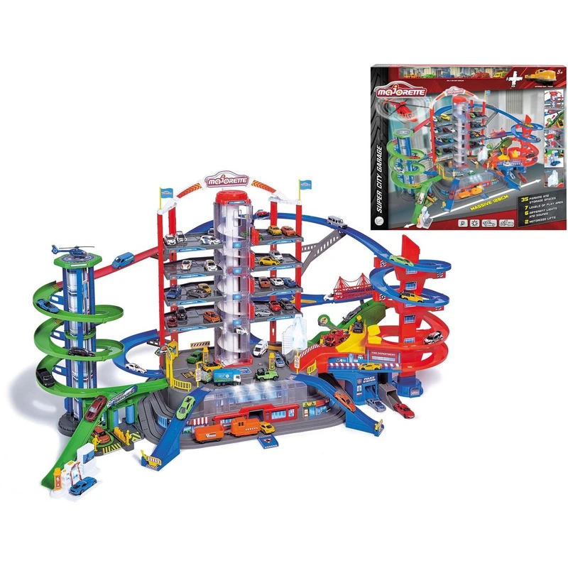 Majorette Garáž Super City a 6 autíček s vlakem Majorette Garáž Super City a 6 autíček s vlakem