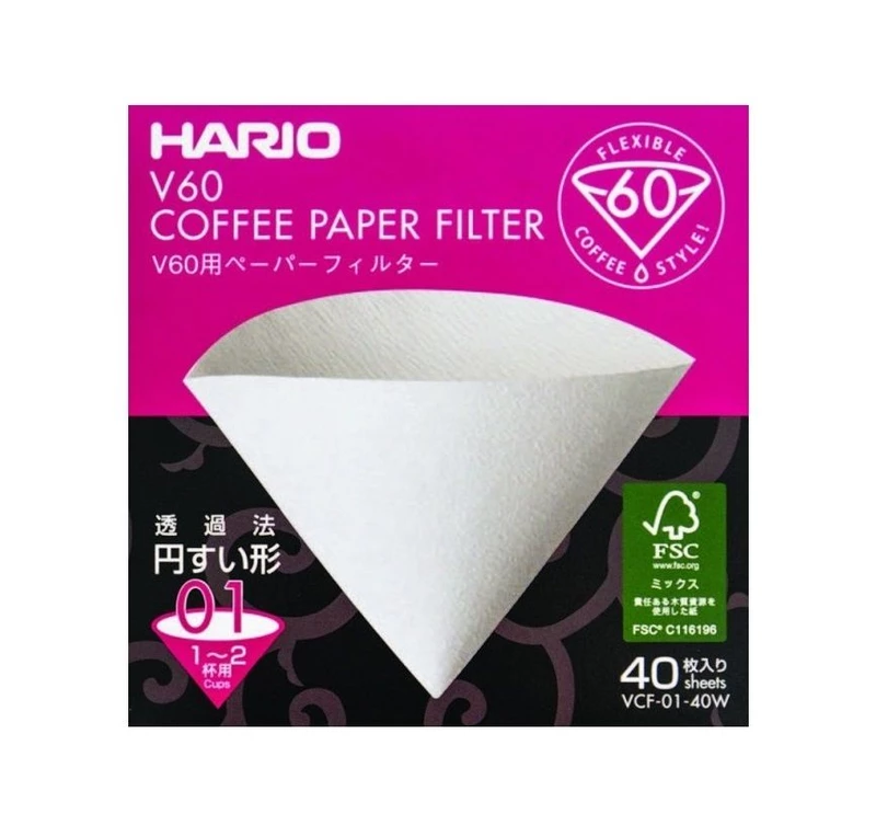 Filtry papírové Hario V60-01 40 ks, bílé,Papírové filtry Hario V60-01 40 ks, bílé (VCF-01-40W)