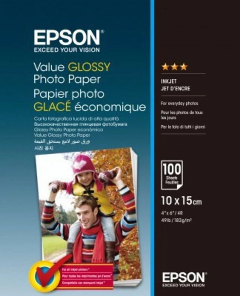Epson C13S400039 Value Glossy Photo Paper, lesklý bílý foto papír, 10x15cm, 183 g/m2, 100 ks, C13S400039 Epson C13S400039 Value Glossy Photo Paper, lesklý bílý foto papír, 10x15cm, 183 g/m2, 100 ks, C13S400039