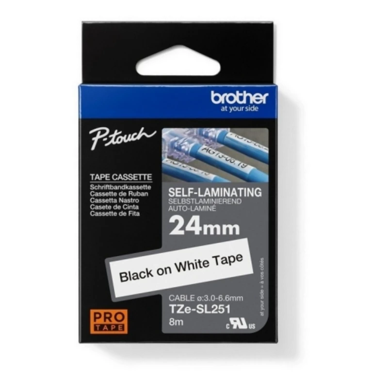 Páska do štítkovače Brother ProTape TZE-SL251 samolaminovací bílá/černá 24mm 8m Páska do štítkovače Brother ProTape TZE-SL251 samolaminovací bílá/černá 24mm 8m