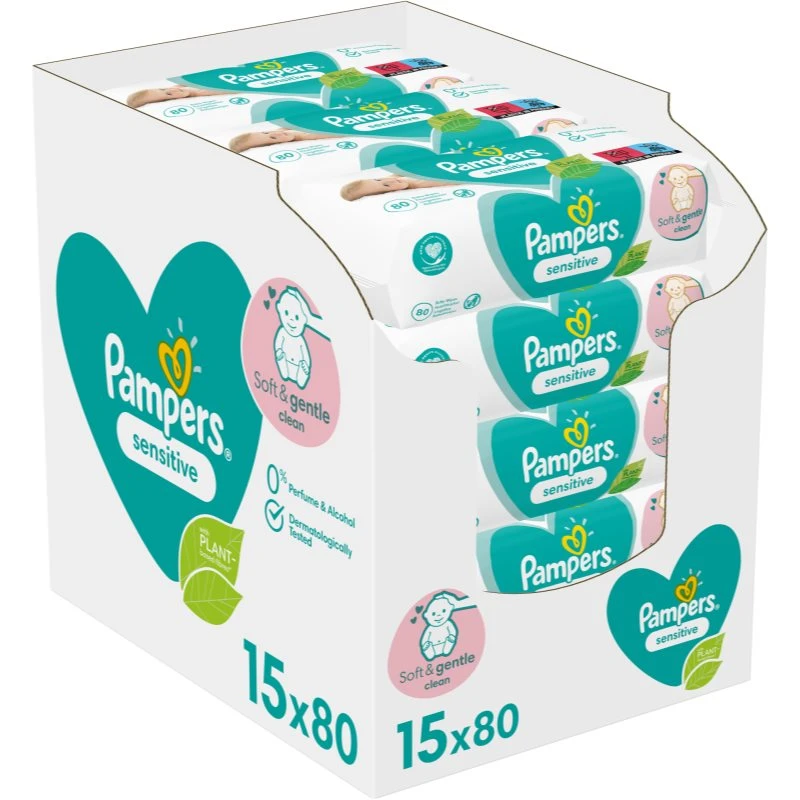 Pampers Sensitive vlhčené čisticí ubrousky pro děti pro citlivou pokožku 15x80 ks Pampers Sensitive vlhčené čisticí ubrousky pro děti pro citlivou pokožku 15x80 ks