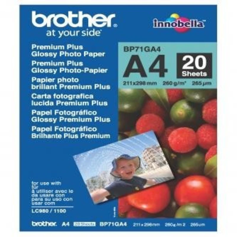 Brother Glossy Photo Paper, foto papír, lesklý, bílý, A4, 260 g/m2, 20 ks, BP71GA4, inkoustový Brother Glossy Photo Paper, foto papír, lesklý, bílý, A4, 260 g/m2, 20 ks, BP71GA4, inkoustový