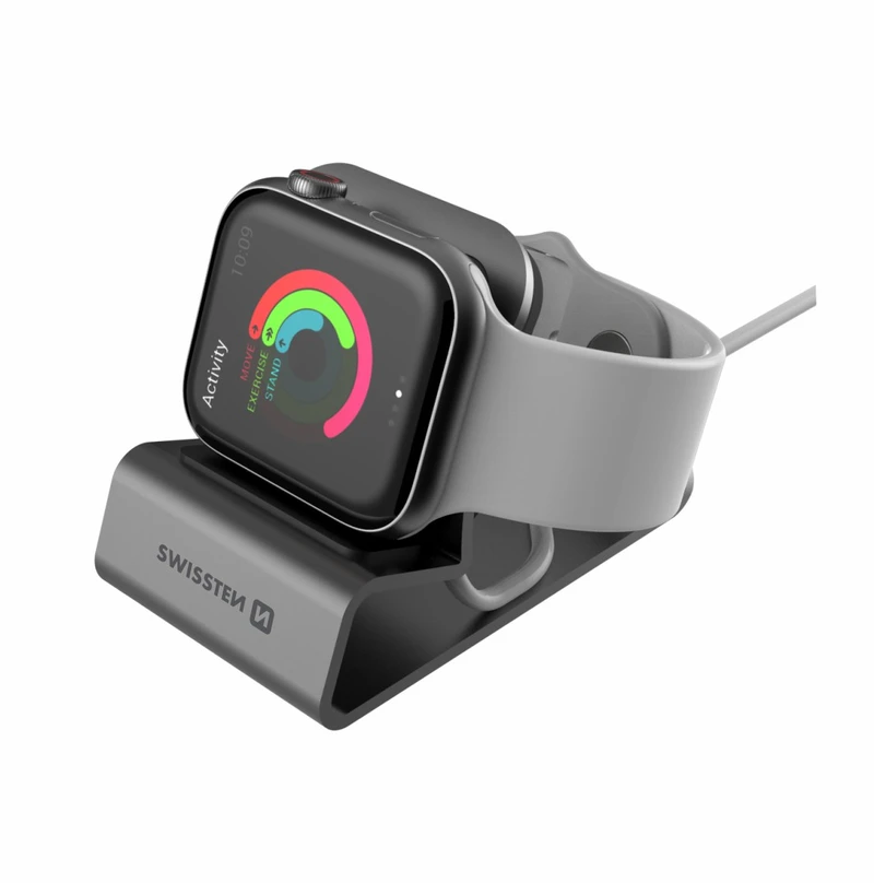 Hliníkový stojánek Swissten pro Apple Watch, šedá