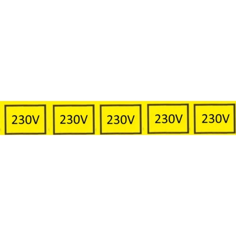 Samolepka, 230V v obdélníku (5x) (žlutá) 25x15mm Samolepka, 230V v obdélníku (5x) (žlutá) 25x15mm